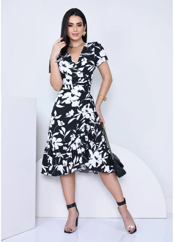 Women_Floral_Black_Knee_Fit_and_Flare_Dress_Short_sleeve_Stylised_sleeves