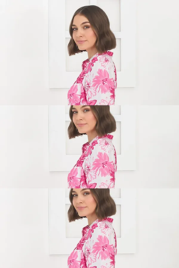 Women_Floral_Pink_Midi_Shirt_Dress_3/4th_sleeve_Puff_sleeves