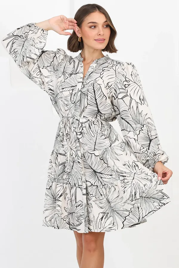 Women_Floral_Off_White_Midi_Shirt_Dress_Full-length_Puff_sleeves
