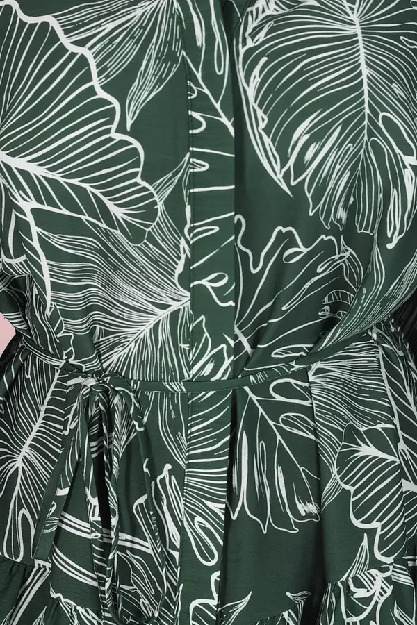 Women_Floral_Green_Midi_Shirt_Dress_Full-length_Puff_sleeves
