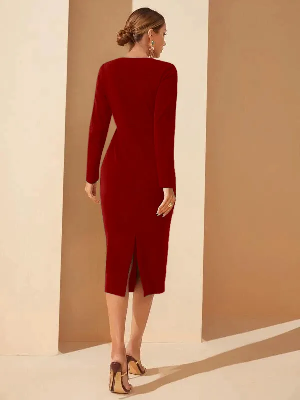 Polyester_V-neck_Neck_Full-length_Bodycon_Dress