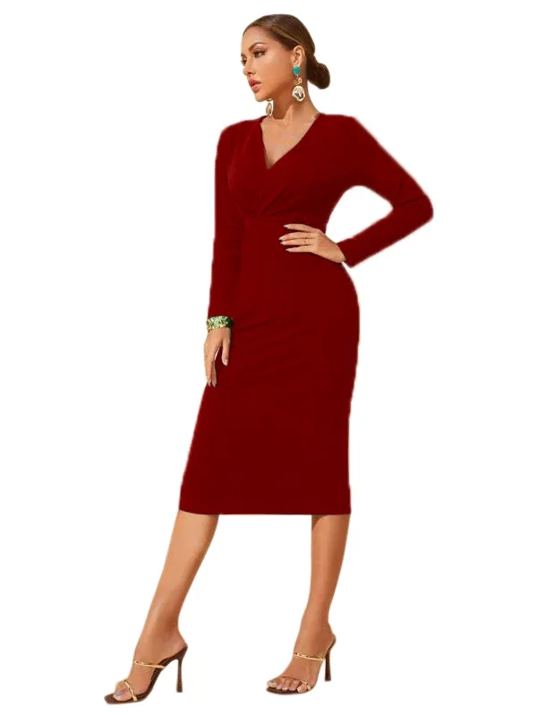 Polyester_V-neck_Neck_Full-length_Bodycon_Dress