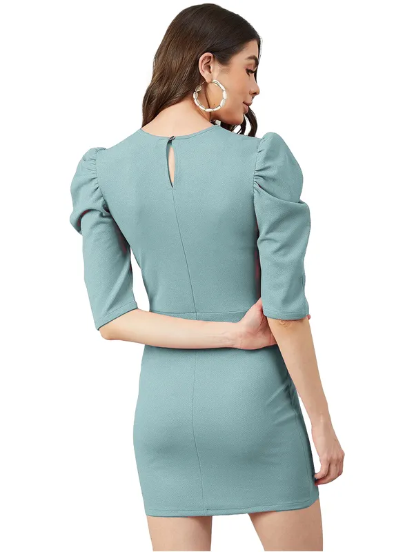 Turquoise_Blue_Casual_Round_Neck_Solid_Short_Sleeves_Mini_Dresses
