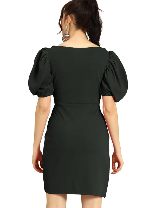 Black_Casual_V-Neck_Solid_Short_Sleeves_Mini_Dresses_For_Women