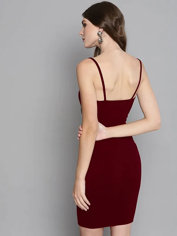 Maroon_Shoulder_Straps_Bodycon_Mini_Dresses_For_Women