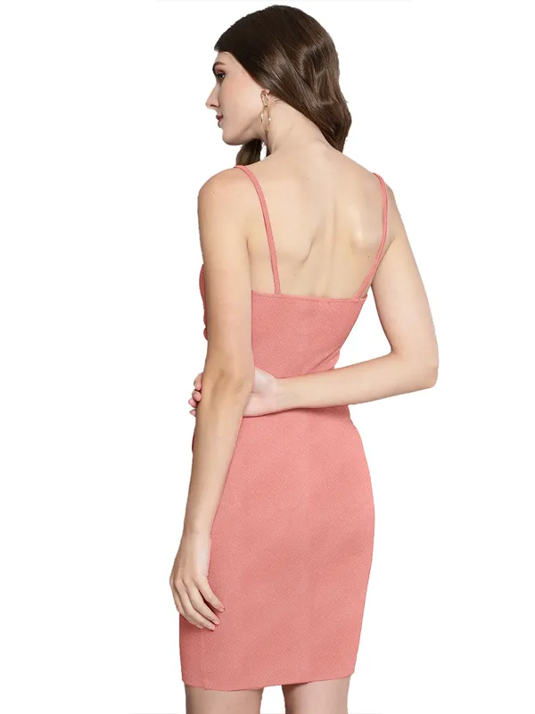 Peach_Shoulder_Straps_Bodycon_Mini_Dresses_For_Women