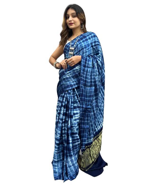 Prijam_Modal_Silk_Sibori_Print_Indian_Saree_Lagadi_Patta_Designed_Pallu_Silk_Saree_With_Unstiched_Blouse_for_Women's