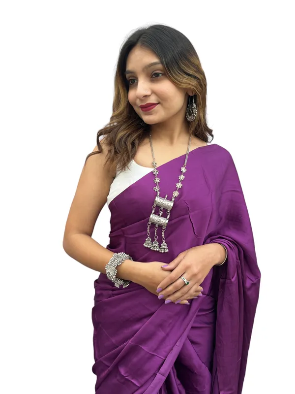 Prijam_Modal_Silk_Plain_Indian_Saree_Lagadi_Patta_Designed_Pallu_Silk_Saree_With_Unstiched_Blouse_for_Women's