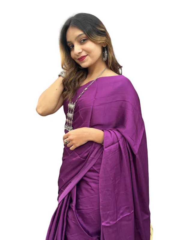 Prijam_Modal_Silk_Plain_Indian_Saree_Lagadi_Patta_Designed_Pallu_Silk_Saree_With_Unstiched_Blouse_for_Women's