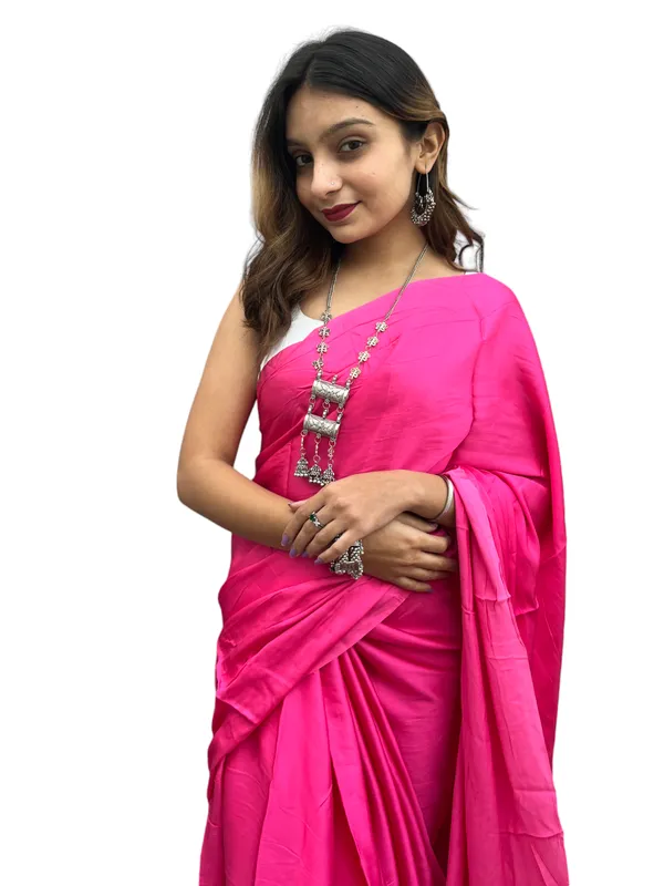 Prijam_Modal_Silk_Plain_Indian_Saree_Lagadi_Patta_Designed_Pallu_Silk_Saree_With_Unstiched_Blouse_for_Women's