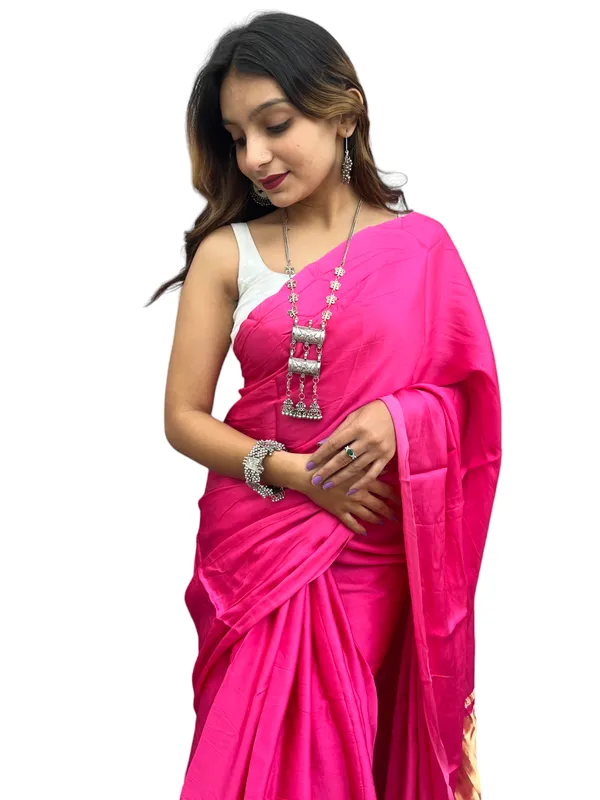 Prijam_Modal_Silk_Plain_Indian_Saree_Lagadi_Patta_Designed_Pallu_Silk_Saree_With_Unstiched_Blouse_for_Women's