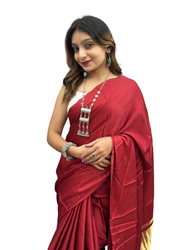 Prijam_Modal_Silk_Plain_Indian_Saree_Lagadi_Patta_Designed_Pallu_Silk_Saree_With_Unstiched_Blouse_for_Women's