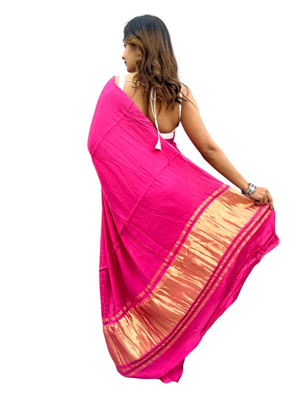 Prijam_Modal_Silk_Plain_Indian_Saree_Lagadi_Patta_Designed_Pallu_Silk_Saree_With_Unstiched_Blouse_for_Women's