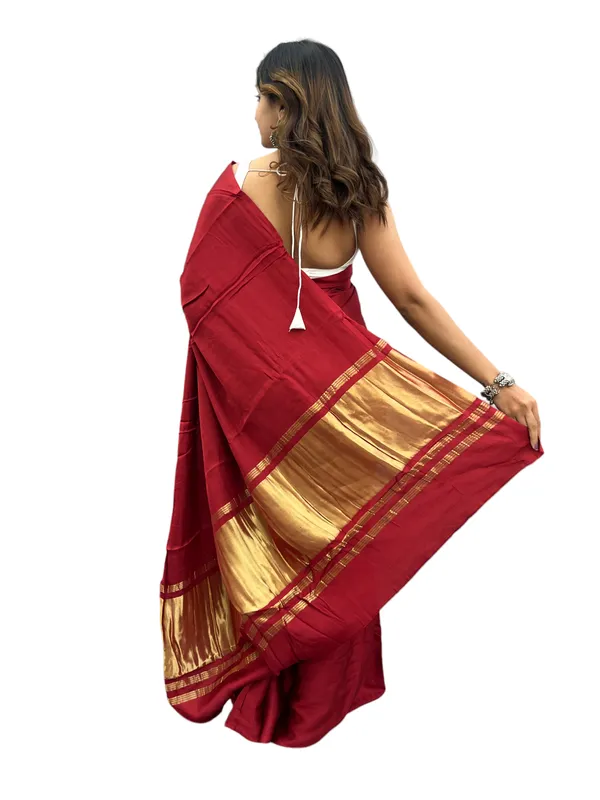 Prijam_Modal_Silk_Plain_Indian_Saree_Lagadi_Patta_Designed_Pallu_Silk_Saree_With_Unstiched_Blouse_for_Women's
