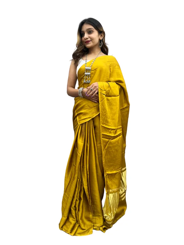 Prijam_Modal_Silk_Plain_Indian_Saree_Lagadi_Patta_Designed_Pallu_Silk_Saree_With_Unstiched_Blouse_for_Women's