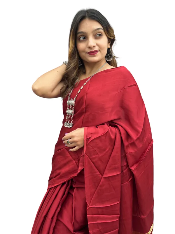 Prijam_Modal_Silk_Plain_Indian_Saree_Lagadi_Patta_Designed_Pallu_Silk_Saree_With_Unstiched_Blouse_for_Women's