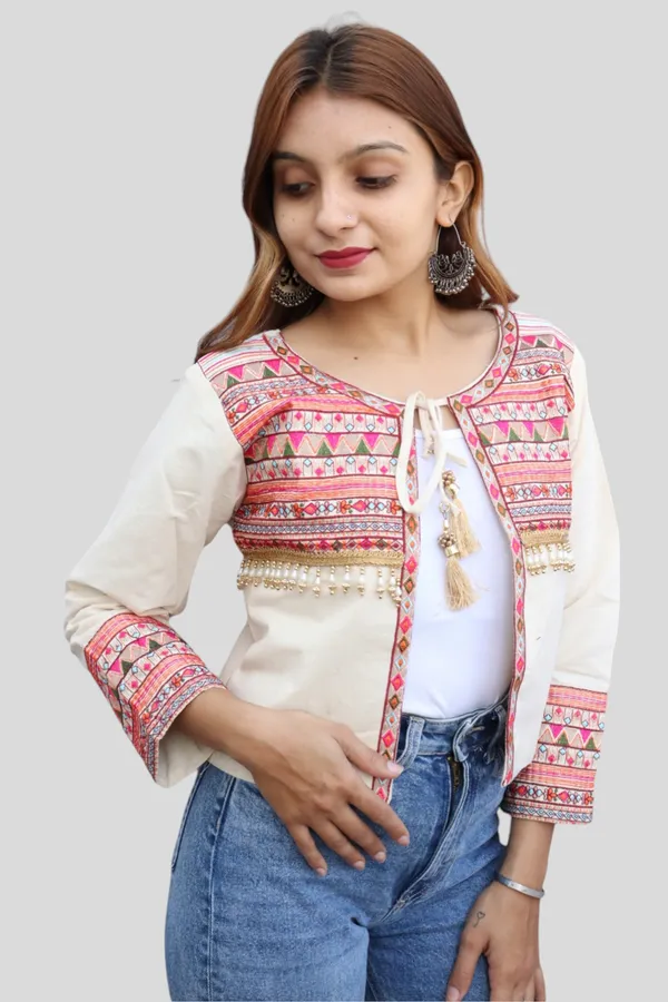 White_Premium_Embroiderd_Ethnic_Shrug_Or_Jacket_|_Embroidered_Cotton_Koti/_Jacket/_Waist_Coat