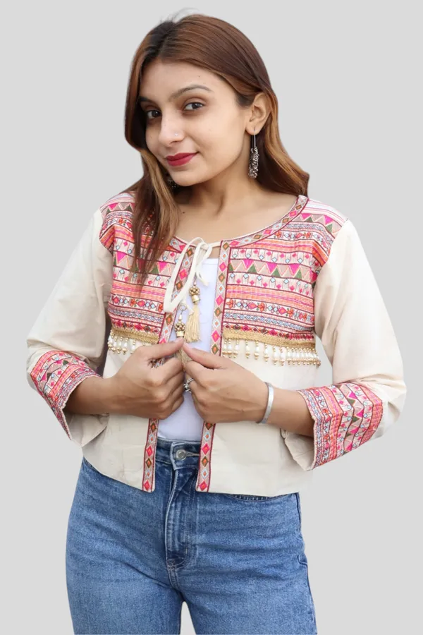White_Premium_Embroiderd_Ethnic_Shrug_Or_Jacket_|_Embroidered_Cotton_Koti/_Jacket/_Waist_Coat