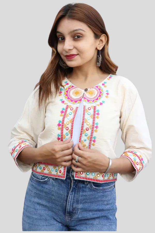 White_Premium_Embroiderd_Ethnic_Shrug_Or_Jacket_|_Embroidered_Cotton_Koti/_Jacket/_Waist_Coat