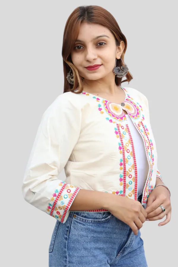 White_Premium_Embroiderd_Ethnic_Shrug_Or_Jacket_|_Embroidered_Cotton_Koti/_Jacket/_Waist_Coat