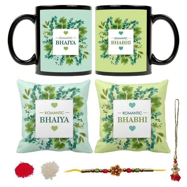 Rakhi_Gifts_For_Bhaiya_Bhabhi_Romantic_theme_Printed_Ceramic_Mugs_(11OZ)_With_Cushion_Covers_(12_inches)_Rakhi_Set,_Roli_Chawal