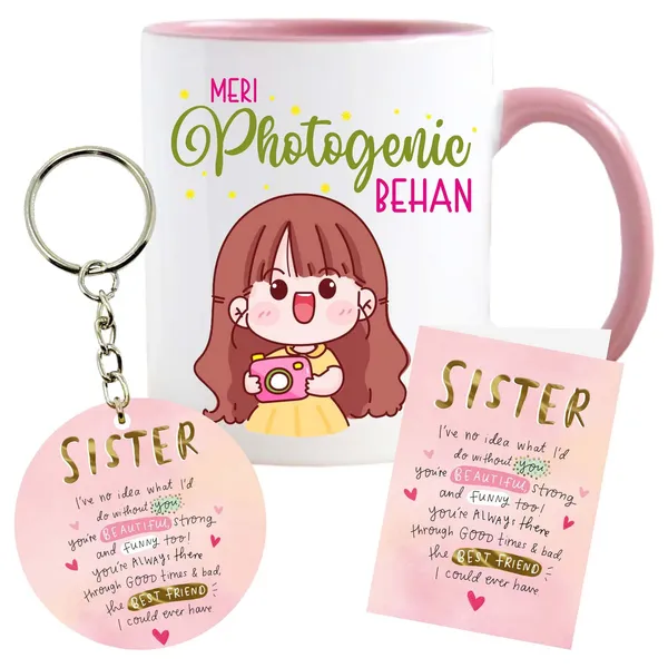 Meri_Photogenic_Behen_Pink_Handle_White_Ceramic_Mug_With_Keychain_&_Mini_Greeting_Card-_Gift_for_Sister_from_Brother_on_Birthday_Rakhi_rakshabandhan_bhaidooj_Return_Gift
