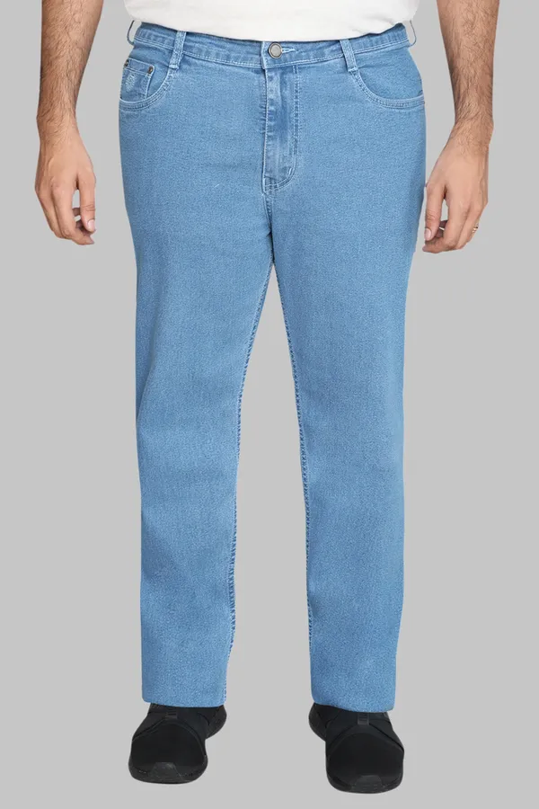 Plus_Size_Light_Blue__Straight_Fit_Stretchable_Knitted_Jeans_Pant_5_Pocket_Solid_Design_For_Men