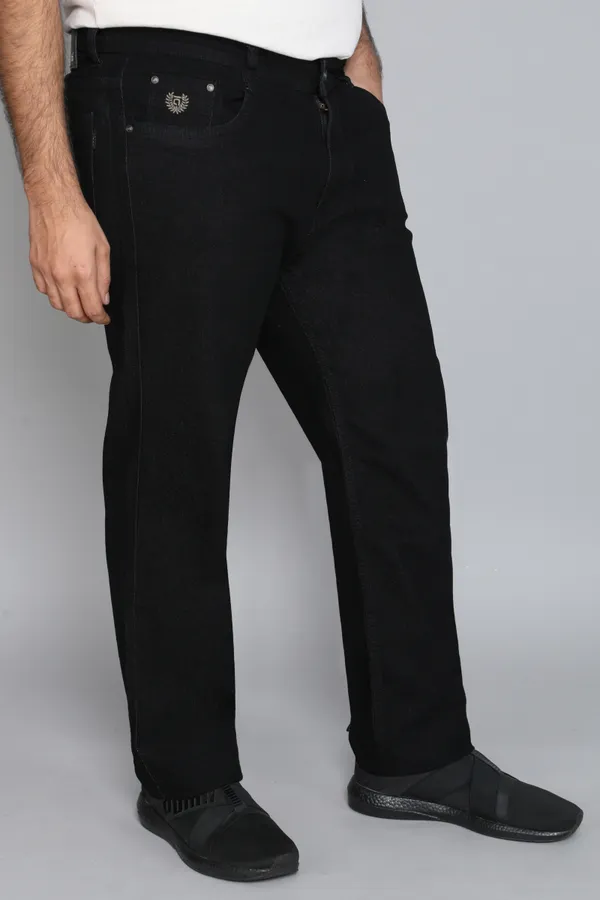 Black_Plus_Size_Straight_Fit_Stretchable_Knitted_Jeans_Pant_5_Pocket_Solid_Design_For_Men