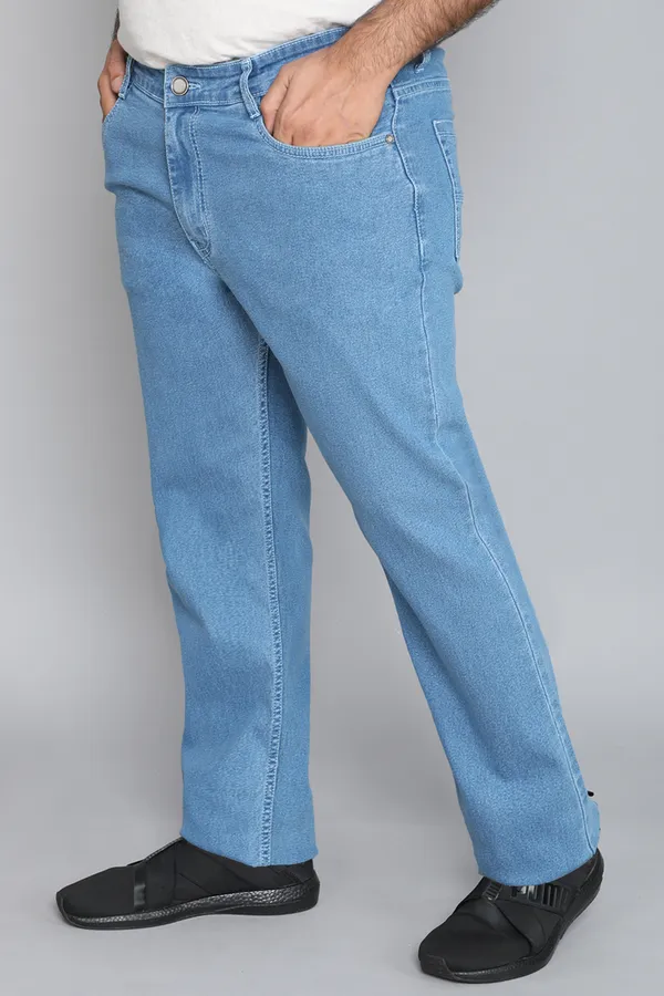 Plus_Size_Light_Blue__Straight_Fit_Stretchable_Knitted_Jeans_Pant_5_Pocket_Solid_Design_For_Men