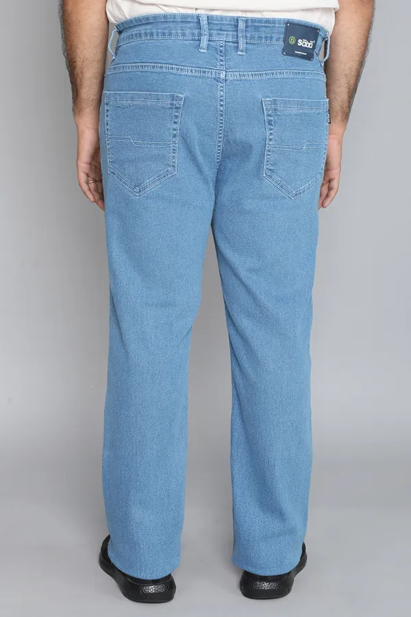 Plus_Size_Light_Blue__Straight_Fit_Stretchable_Knitted_Jeans_Pant_5_Pocket_Solid_Design_For_Men