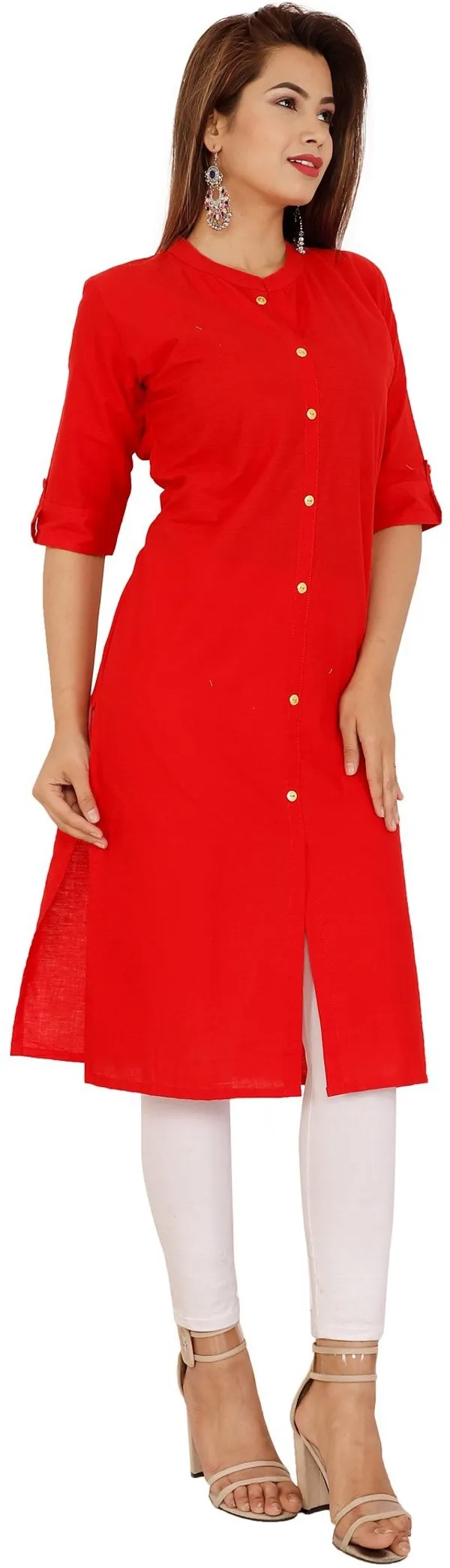 Red_Viscose_Rayon_Frontslit_Kurta_For_Women