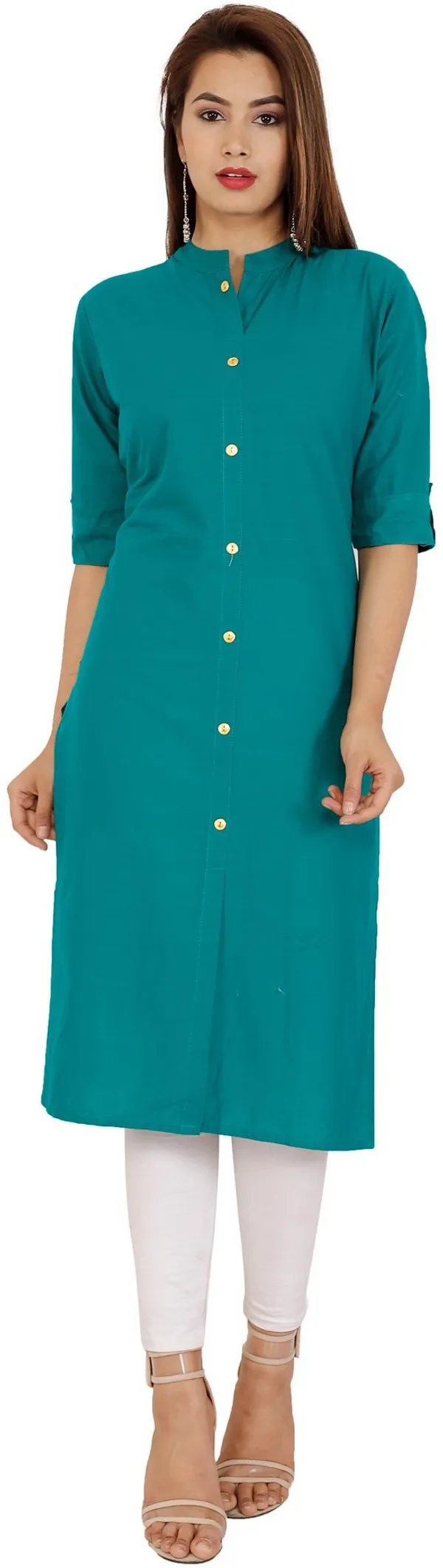 Light_Blue_Viscose_Rayon_Frontslit_Kurta_For_Women