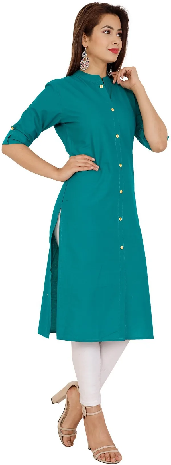 Light_Blue_Viscose_Rayon_Frontslit_Kurta_For_Women