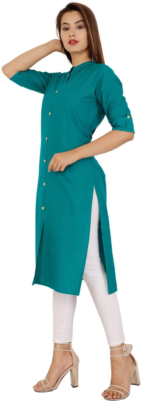Light_Blue_Viscose_Rayon_Frontslit_Kurta_For_Women