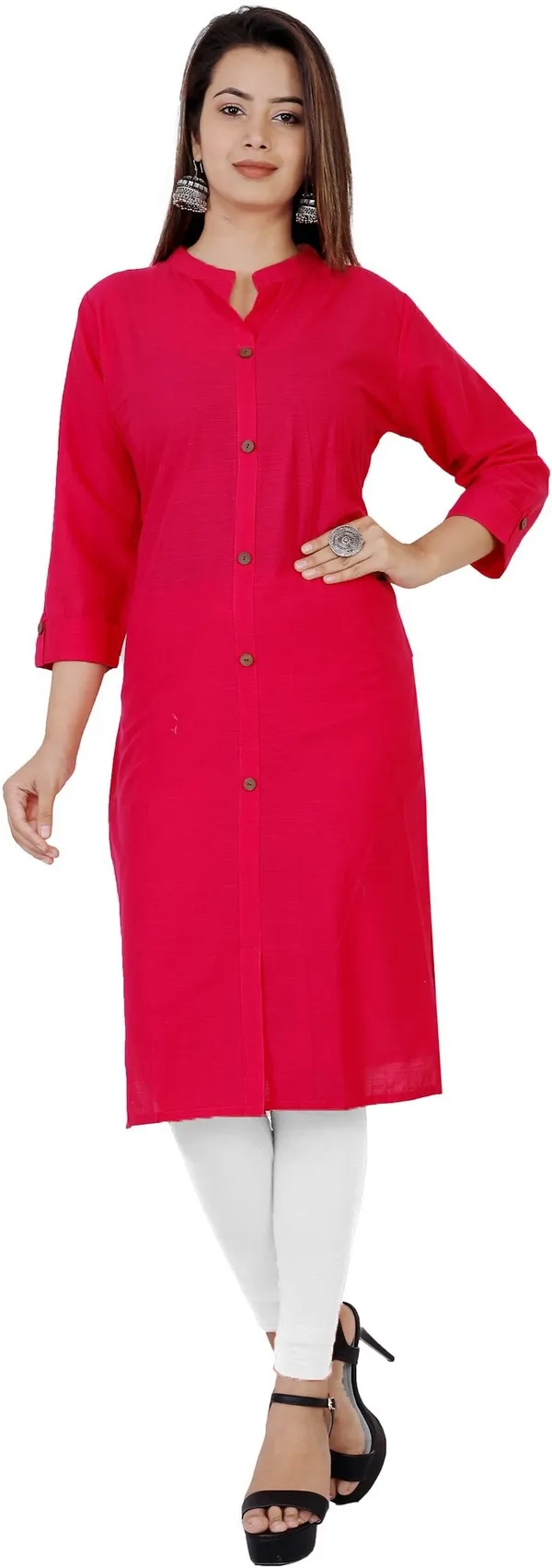 Pink_Viscose_Rayon_Frontslit_Kurta_For_Women