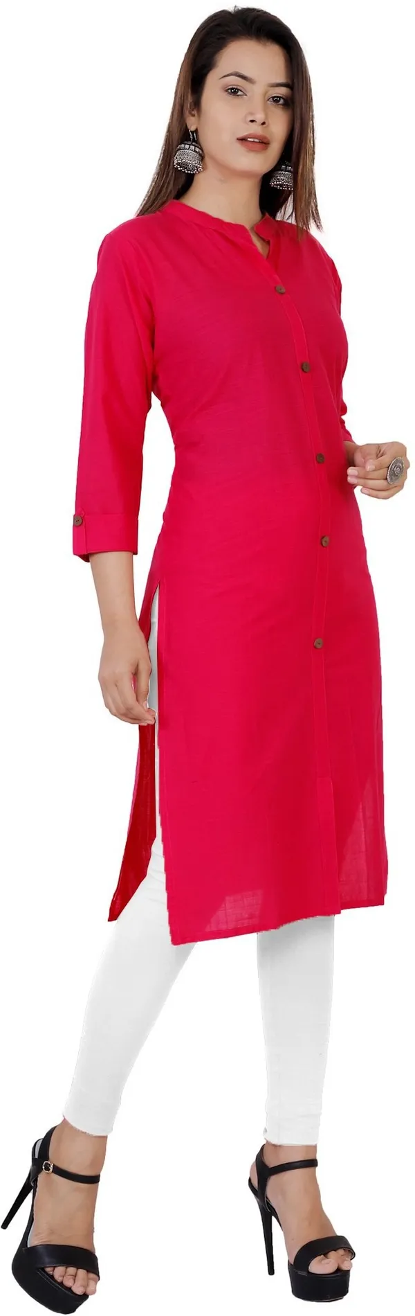 Pink_Viscose_Rayon_Frontslit_Kurta_For_Women