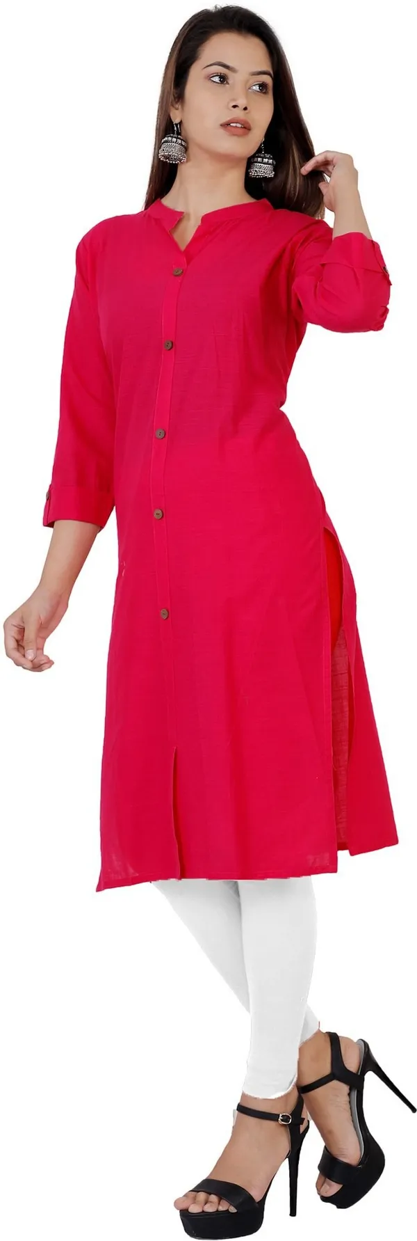 Pink_Viscose_Rayon_Frontslit_Kurta_For_Women
