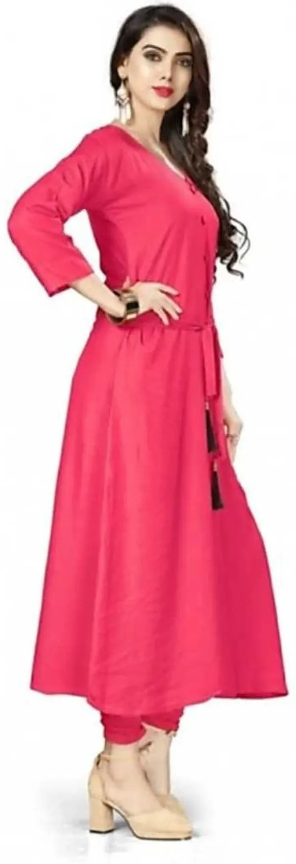 Pink_Viscose_Rayon_Flared_Kurta_For_Women