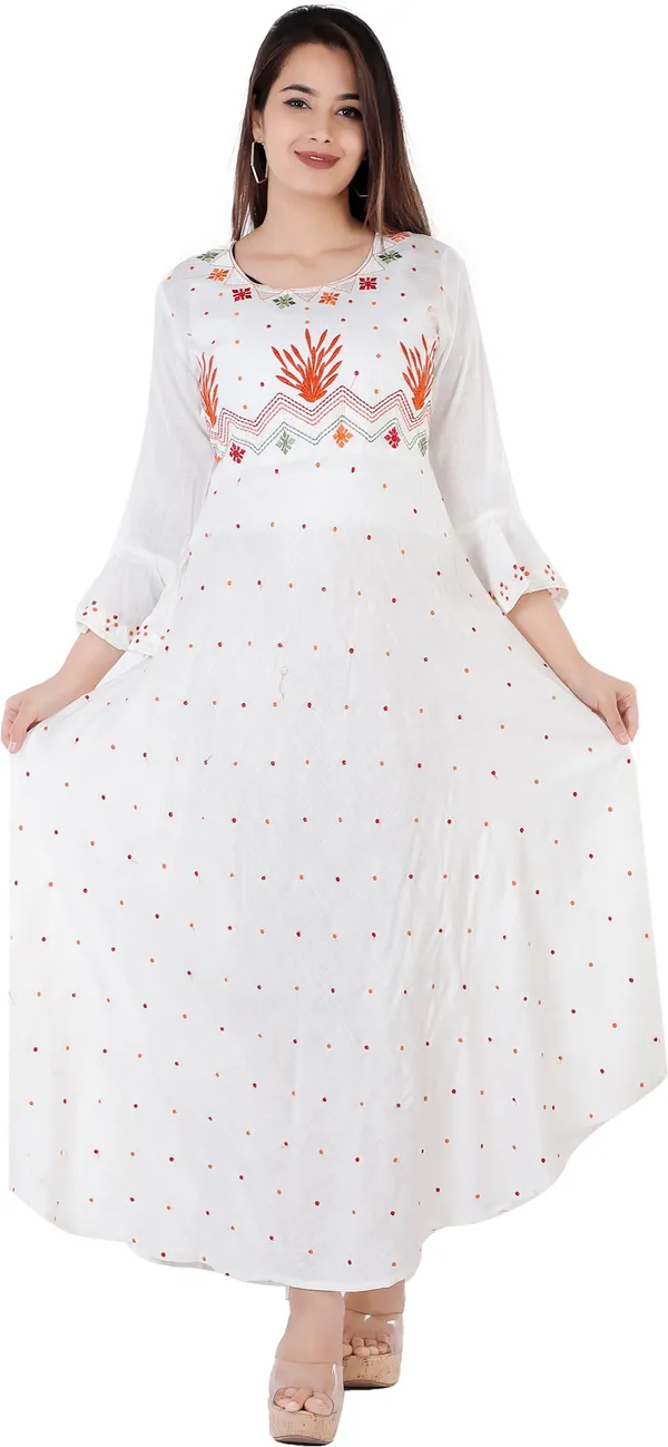 White_Viscose_Rayon_Flared_Kurta_For_Women