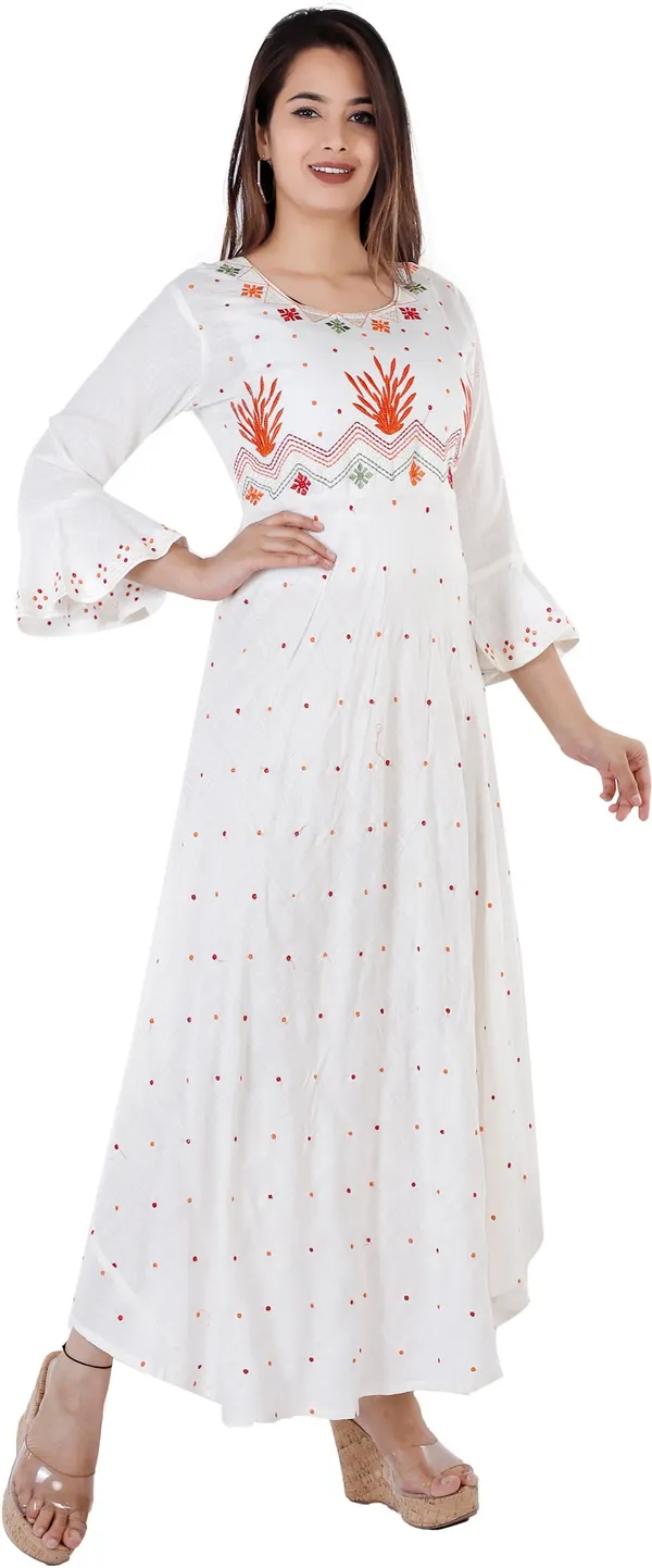 White_Viscose_Rayon_Flared_Kurta_For_Women