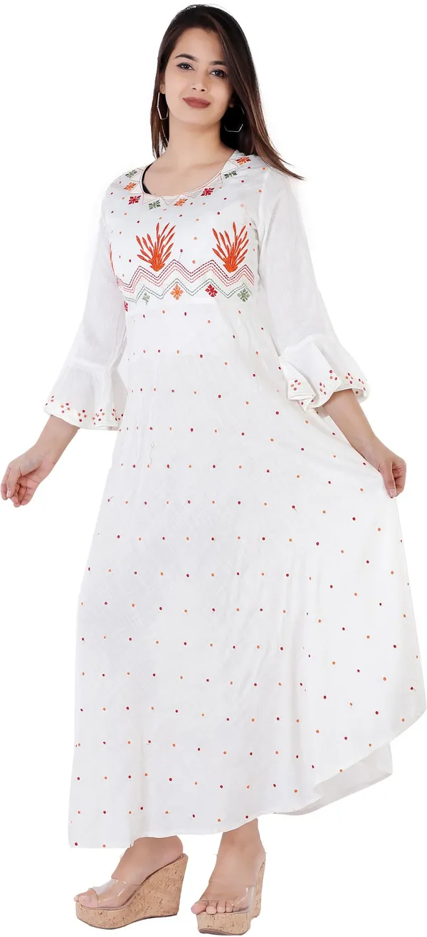 White_Viscose_Rayon_Flared_Kurta_For_Women