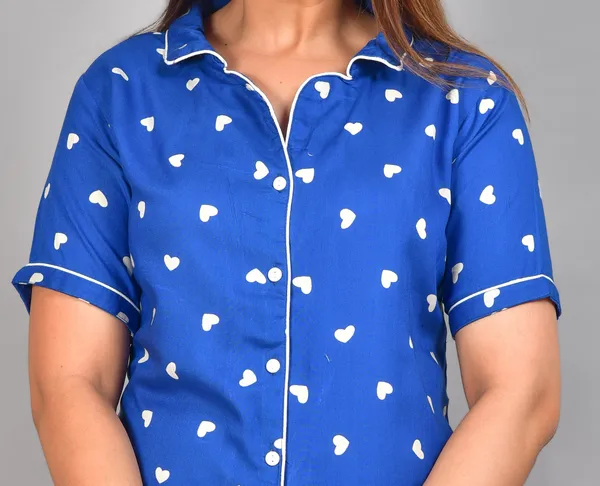 Blue_Cotton_Printed_Shirt_&_Pyjama_Set_For_Women