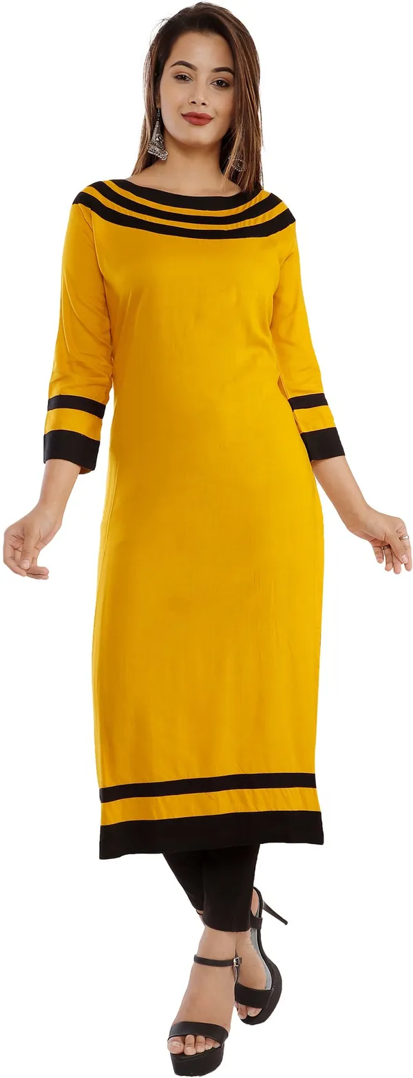 Yellow_Viscose_Rayon_A-Line_Kurta_For_Women