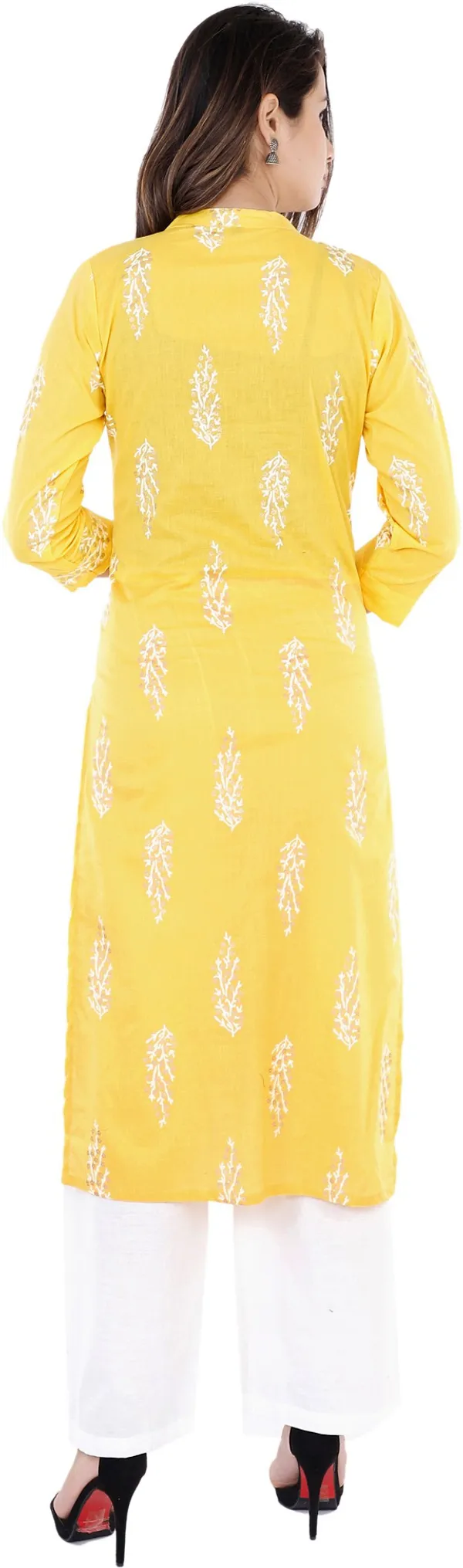 Yellow_Cotton_Blend_Frontslit_Kurta_For_Women