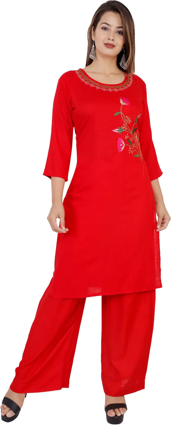Red_Viscose_Rayon_A-Line_Kurta_For_Women