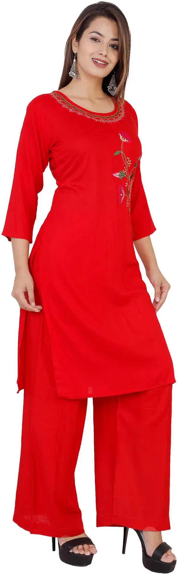 Red_Viscose_Rayon_A-Line_Kurta_For_Women