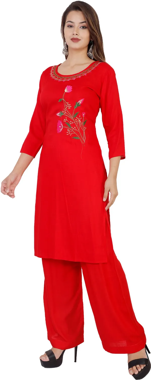 Red_Viscose_Rayon_A-Line_Kurta_For_Women