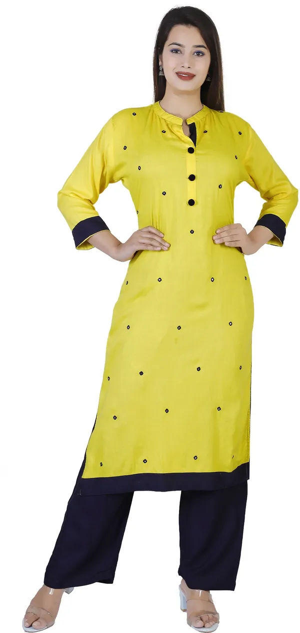 Yellow_Viscose_Rayon_Straight_Kurta_For_Women