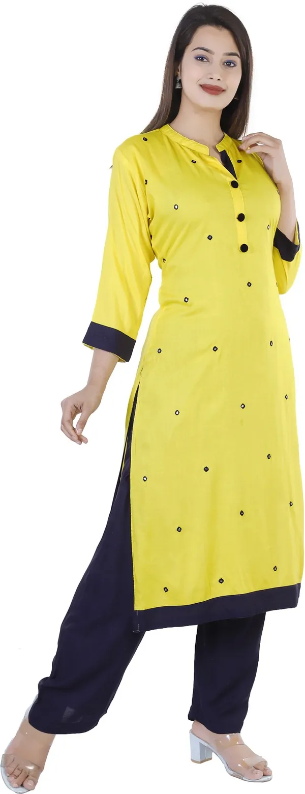 Yellow_Viscose_Rayon_Straight_Kurta_For_Women