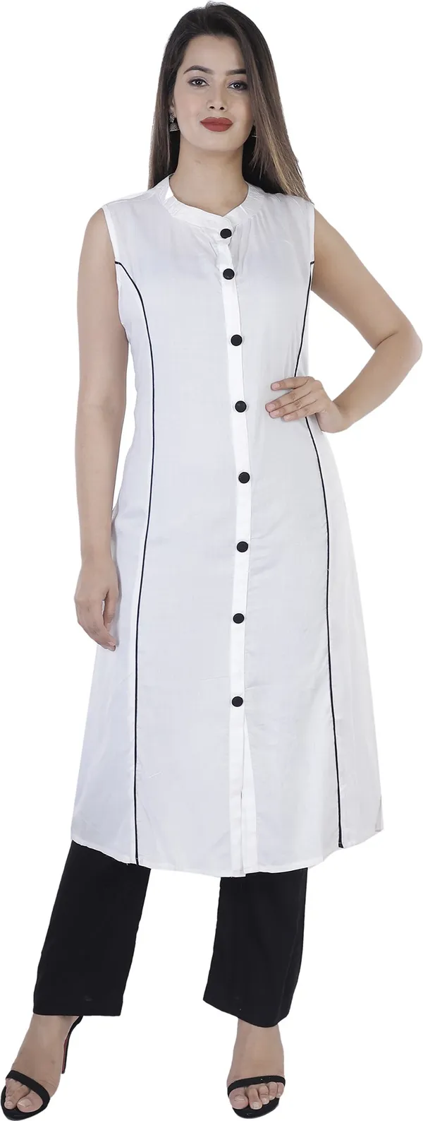 White_&_Black_Viscose_Rayon_Solid_Kurta_&_Palazzo_For_Women